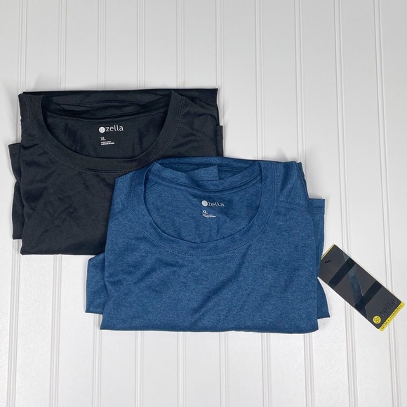 Two Zella Low Compression Gym & Training Short Sleeve Shirts Gray & Blue X-Large - Picture 1 of 8